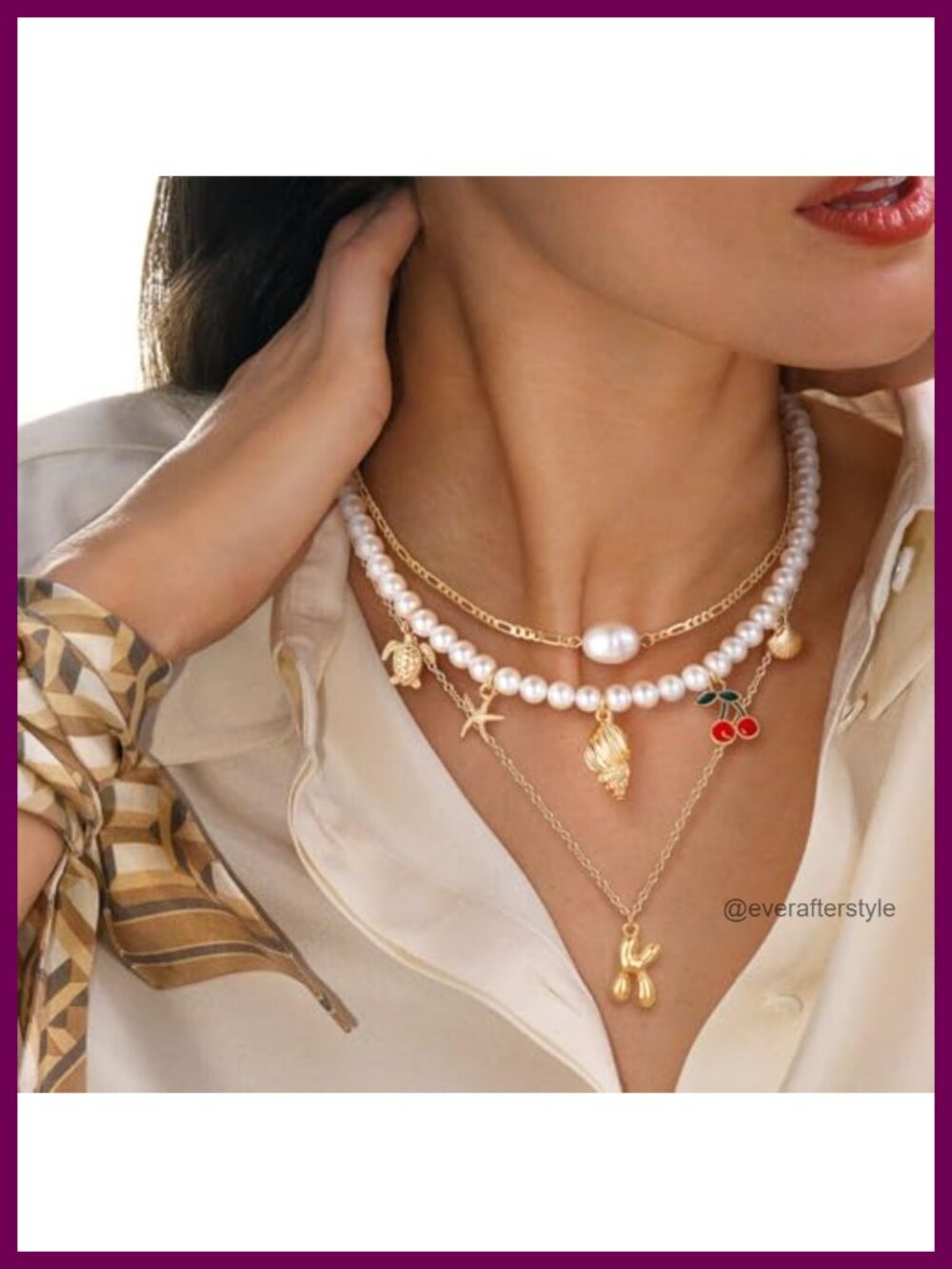 Gold Layered Initial Pendant Pearl Chain Necklace Set - Picture 3 of 6